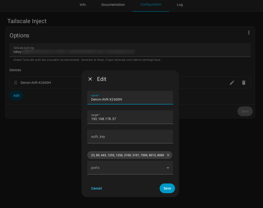 Tailscale Inject configuration example